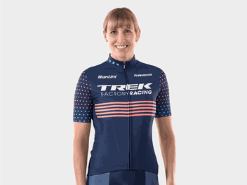 CAMISA EQUIPE SANTINI TREK FACTORY RACING FEMININA RÉPLICA AZUL ESCURO BONTRAGER